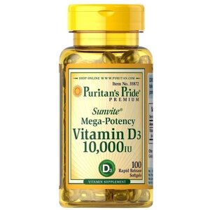 Вітамін D Puritan's Pride Vitamin D3 10,000 IU 100 Softgels PTP-35872