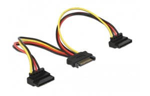 Кабель живлення внутрішній Delock SATA 15p 1x2 M/F 0.15m 90°вниз AWG18 Latch різнобарвний (70.06.0128)