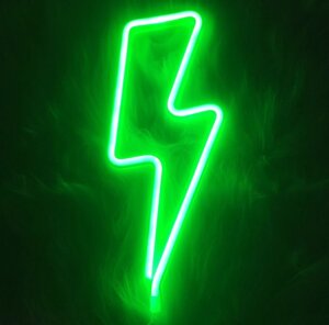 Настінний неоновий світильник нічник Angel Блискавка зелена