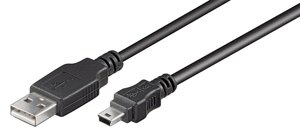 Кабель пристроїв Goobay USB2.0 A-mini 5p M/M 5.0m AWG28 2xShielded D=4.0mm Cu чорний (75.05.0769)