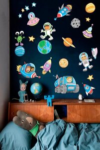 Детская Наліпка на стену виниловая "Космос" в детскую для мальчика