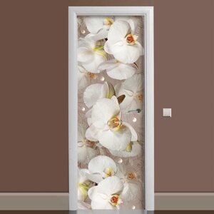 Наліпка на двері Zatarga Орхідея і краплі роси 01 650х2000 мм вінілова 3Д Наліпка декор самоклеюча