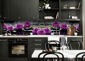 Скинали на кухню Zatarga «Фіолетові орхідеї» 600х2000 мм вінілова 3Д Наліпка кухонний фартух самоклеюча