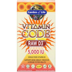 Вітамін D Garden of Life Vitamin Code, RAW D3, 5,000 IU 60 Veg Caps GOL-11586