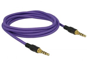 Кабель аудіо-сигнальний Delock Jack 3.5mm 4pin M/M 2.0m Long 1:1 AWG24 AUX Gold фіолетовий (70.08.5599)