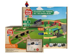 Набір дерев'яної залізниці 88 ел. Німеччина PlayTive (Brio, Hape, PlayTive, Viga Toys, IKEA)