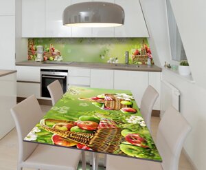 Наклейка 3Д вінілова на стіл Zatarga «Яблучний пікнік» 600х1200 мм для будинків, квартир, столів, кав'ярень, кафе