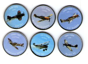 Набір сувенірних монет Collection 2018 Літаки Бенін 10 франків 20 мм 6 шт Різнокольоровий (hub_49sbjp)