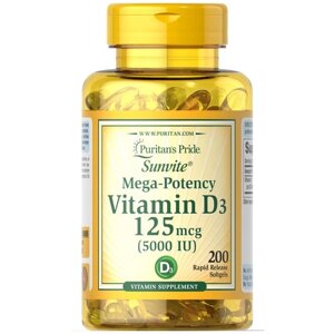 Вітамін D Puritan's Pride Vitamin D3 5000 IU 200 Softgels в Дніпропетровській області от компании интернет-магазин "БЫТПРОМТОРГ"