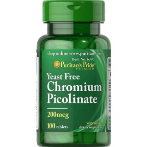 Мікроелемент Хром Puritan's Pride Chromium Picolinate Yeast Free 200 mcg 100 Tabs