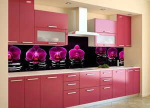 Скинали на кухню Zatarga «Фіолетовий Орхідеї 00» 600х2000 мм вінілова 3Д Наліпка кухонний фартух