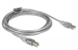 Кабель принтера Delock USB2.0 A-B M/M  3.0m AWG24+28 Ferrite D=4.0mm прозорий (70.08.3895) в Дніпропетровській області от компании интернет-магазин "БЫТПРОМТОРГ"