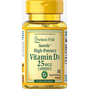 Вітамін D Puritan's Pride Vitamin D3 1000 IU Trial Size 30 Softgels