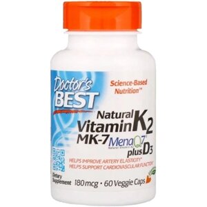 Вітамін K Doctor's Best Natural Vitamin K2 MK-7 with MenaQ7 plus Vitamin D3 180 mcg 60 Veg Caps DRB-00404 в Дніпропетровській області от компании интернет-магазин "БЫТПРОМТОРГ"