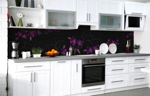 Скинали на кухню Zatarga «Неонові квіти» 600х2000 мм вінілова 3Д Наліпка кухонний фартух самоклеюча