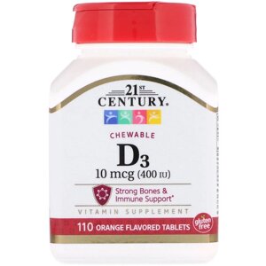 Вітамін D 21st Century Vitamin D3 Chewable 400 IU 110 Tabs Orange