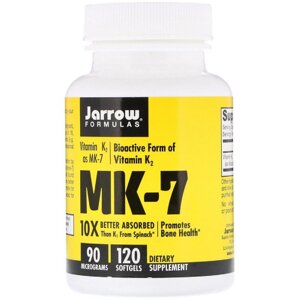 Вітамін K2 у формі MK-7, 90 мкг, MK-7, Vitamin K2 як MK-7, Jarrow Formulas, 120 гелевих капсул