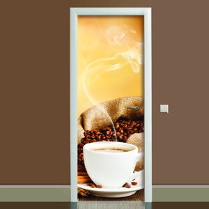 Наліпка на дверь Кофе 02 650х2000 мм виниловая 3Д Наліпка декор самоклеящаяся для стен, окон, кофейн,