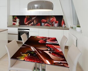 Наліпка 3Д вінілова на стіл Zatarga «Полуниця в шоколаді» 600х1200 мм для будинків, квартир, столів, кофеєнь,
