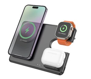 Безпровідна зарядка Hoco CQ1 3в1 для iPhone, iWatch/Airpods на 5-15W чорна