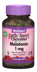 Мелатонін 1мг, Смак Малини, Earth Sweet Chewables, Bluebonnet Nutrition, 60 жувальних таблеток