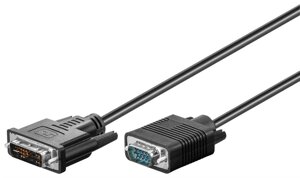 Кабель монітора-адаптер Goobay DVI-VGA HD15 M/M 2.0m 12+5pin 2xShielded D=5.5 mm Чорний (75.05.0990)