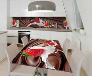 Наліпка 3Д вінілова на стіл Zatarga «Полуниця і Шоколад» 600х1200 мм для будинків, квартир, столів,