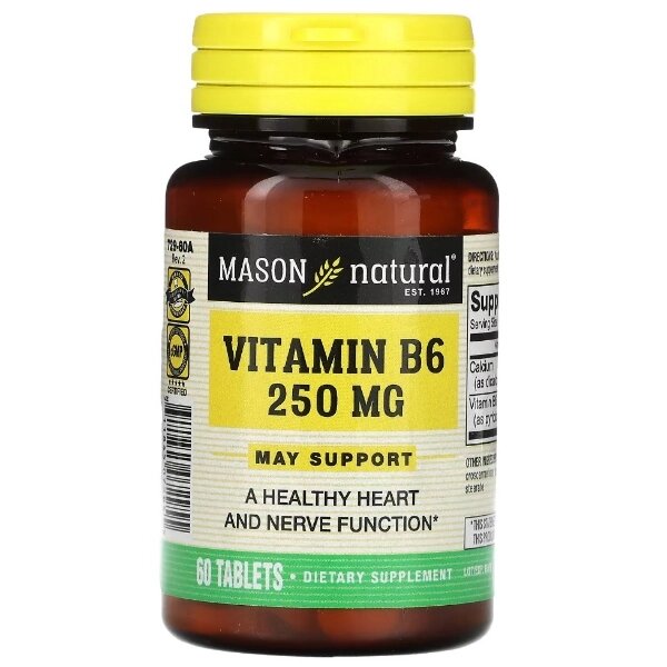 Пірідоксин Mason Natural Vitamin B6 250 mg 60 Tabs від компанії інтернет-магазин "БИТПРОМТОРГ" - фото 1