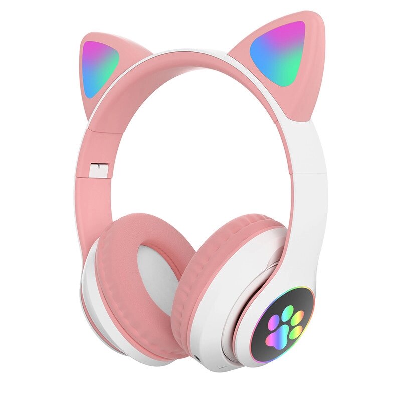 Повнорозмірні навушники бездротові Cat Headset M23 Bluetooth з RGB підсвічуванням та котячими вушками Pink від компанії інтернет-магазин "БИТПРОМТОРГ" - фото 1