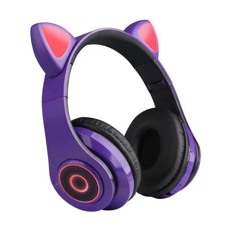 Повнорозмірні навушники бездротові Cat Headset Y 047 Bluetooth з підсвічуванням та котячими вушками Фіолетові Violet від компанії інтернет-магазин "БИТПРОМТОРГ" - фото 1