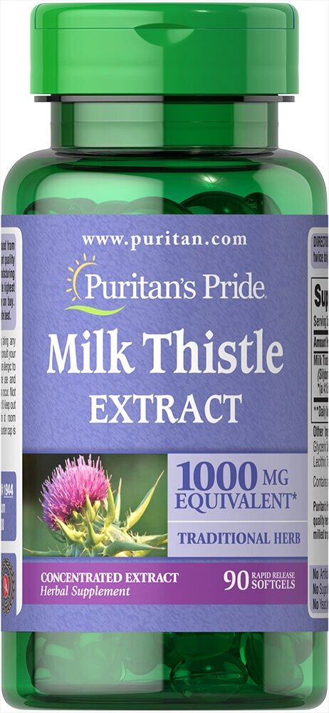 Розторопша Milk Thistle 4:1 (Silymarin) Puritan's Pride 1000 мг 90 капсул (31975) від компанії інтернет-магазин "БИТПРОМТОРГ" - фото 1