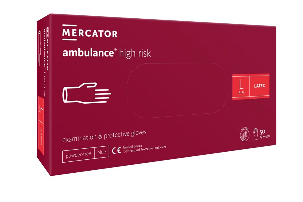 Рукавички латексні Mercator Medical Ambulance High Risk підвищеної міцності L Сині 50 шт (00-00000027) від компанії інтернет-магазин "БИТПРОМТОРГ" - фото 1