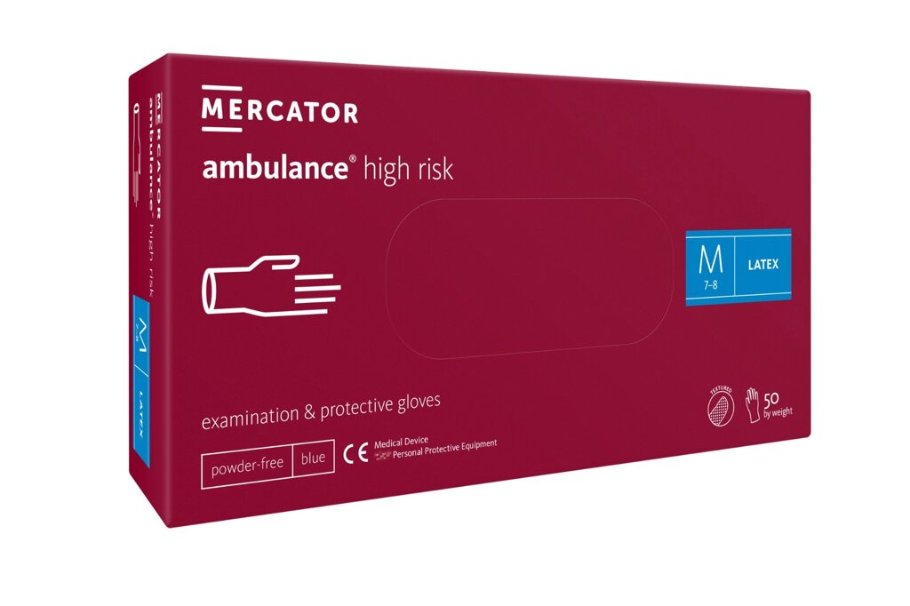 Рукавички латексні Mercator Medical Ambulance High Risk підвищеної міцності M Сині 50 шт (00-00000017) від компанії інтернет-магазин "БИТПРОМТОРГ" - фото 1