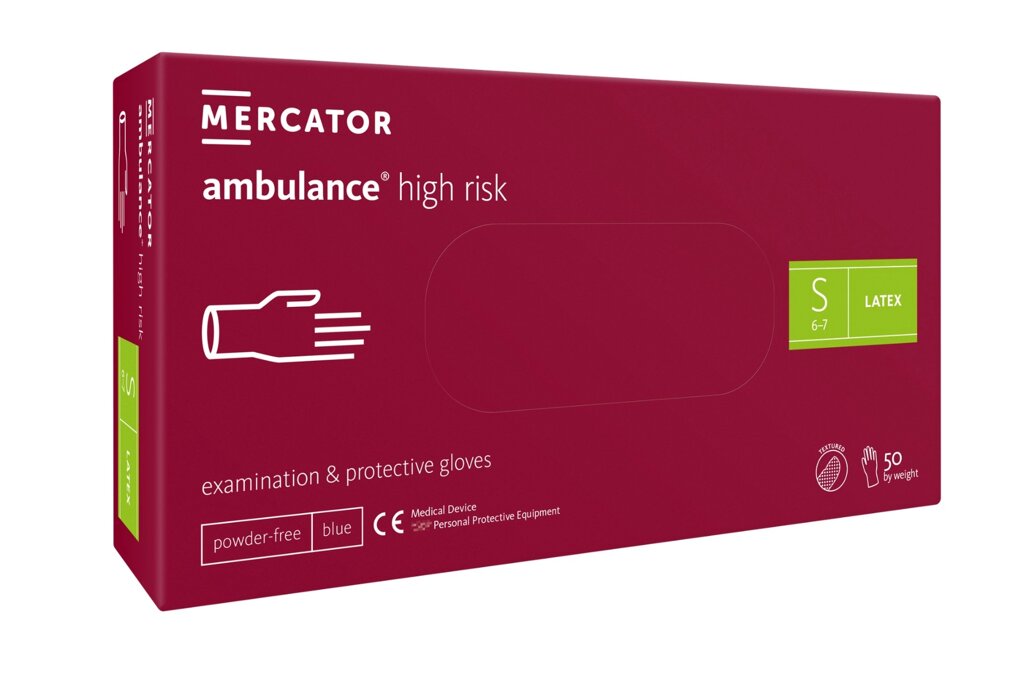 Рукавички латексні Mercator Medical Ambulance High Risk підвищеної міцності S Сині 50 шт (00-00000028) від компанії інтернет-магазин "БИТПРОМТОРГ" - фото 1