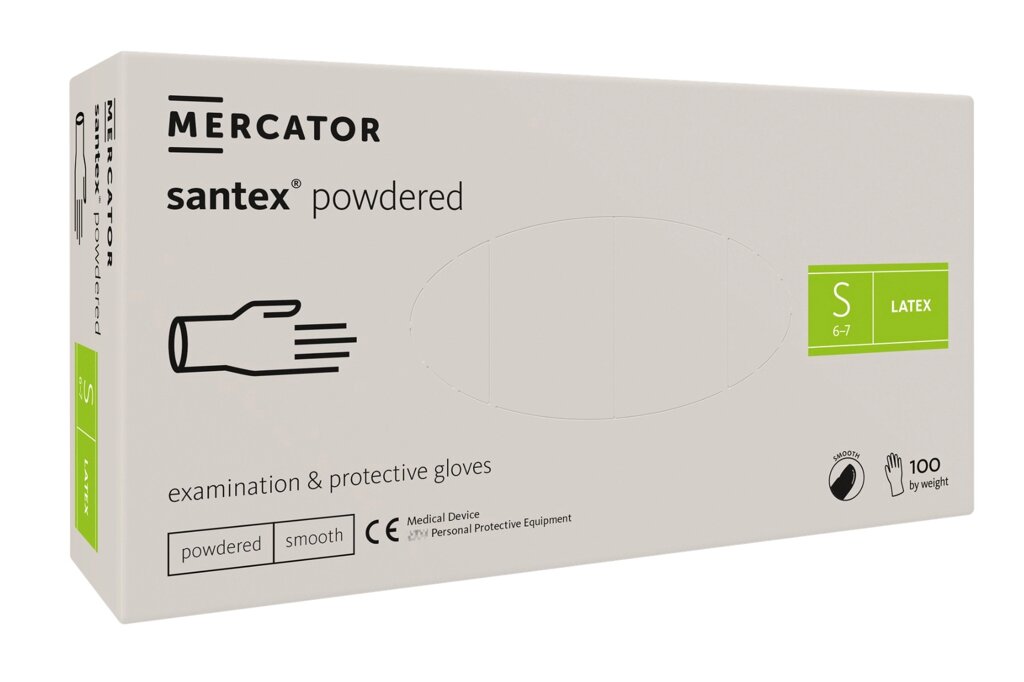 Рукавички латексні Mercator Medical Santex Powdered S Кремові 100 шт (00-00000009) від компанії інтернет-магазин "БИТПРОМТОРГ" - фото 1