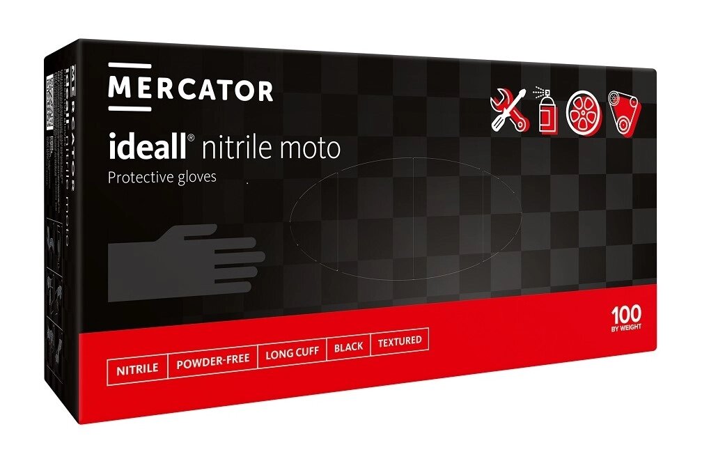 Рукавички міцні нітрилові Mercator Medical Ideall Nitrile Moto L Чорні 100 шт (00-00000158) від компанії інтернет-магазин "БИТПРОМТОРГ" - фото 1