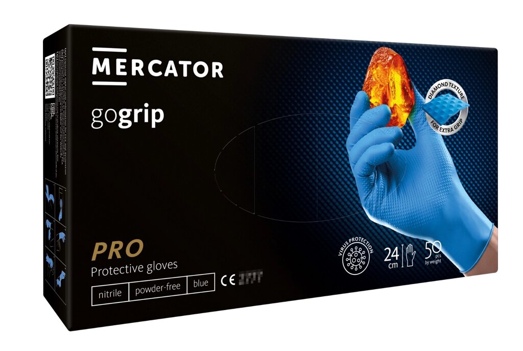 Рукавички нітрилові Mercator Medical GoGrip Blue L Сині 50 шт (00-00000176) від компанії інтернет-магазин "БИТПРОМТОРГ" - фото 1