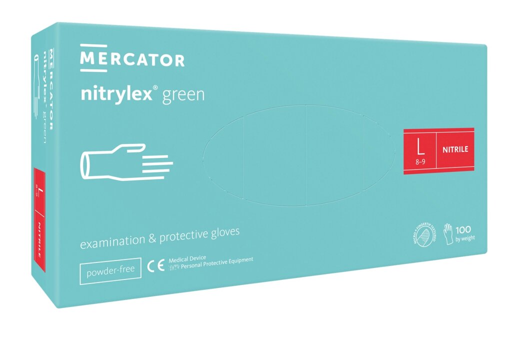 Рукавички нітрилові Mercator Medical Green L М'ятні 100 шт (00-00000064) від компанії інтернет-магазин "БИТПРОМТОРГ" - фото 1