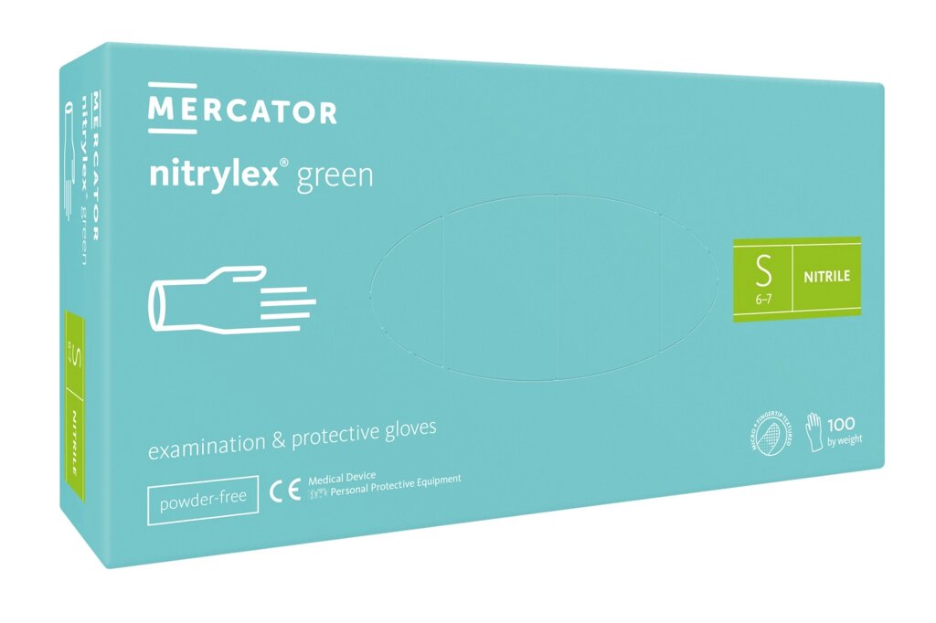 Рукавички нітрилові Mercator Medical Green S М'ятні 100 шт (00-00000111) від компанії інтернет-магазин "БИТПРОМТОРГ" - фото 1