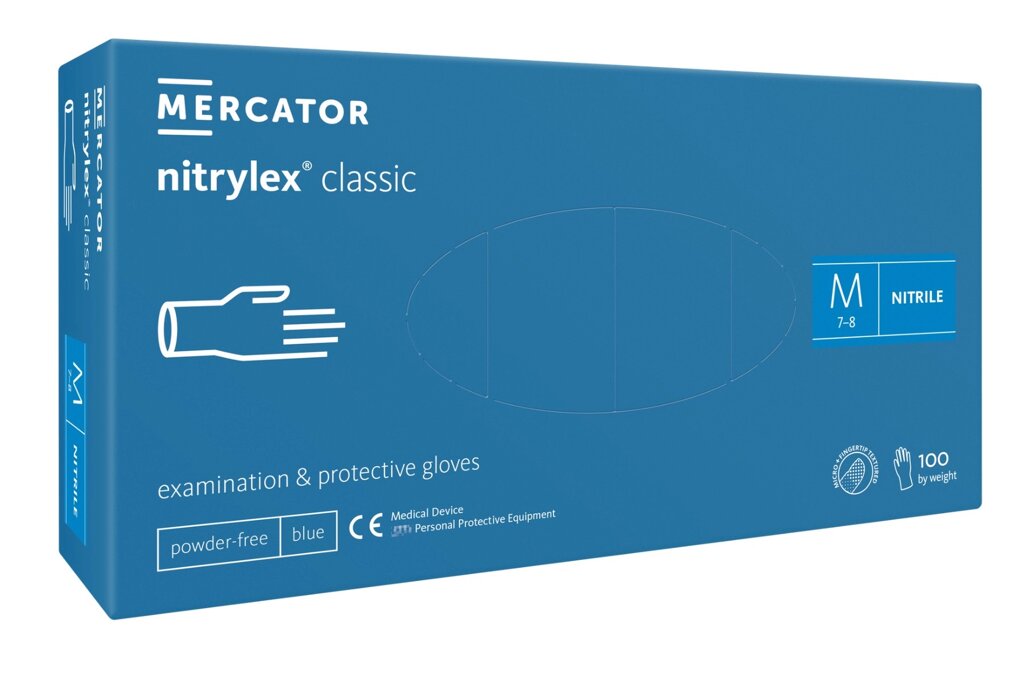 Рукавички нітрилові Mercator Medical Nitrylex Classic M Сині 100 шт (00-00000048) від компанії інтернет-магазин "БИТПРОМТОРГ" - фото 1