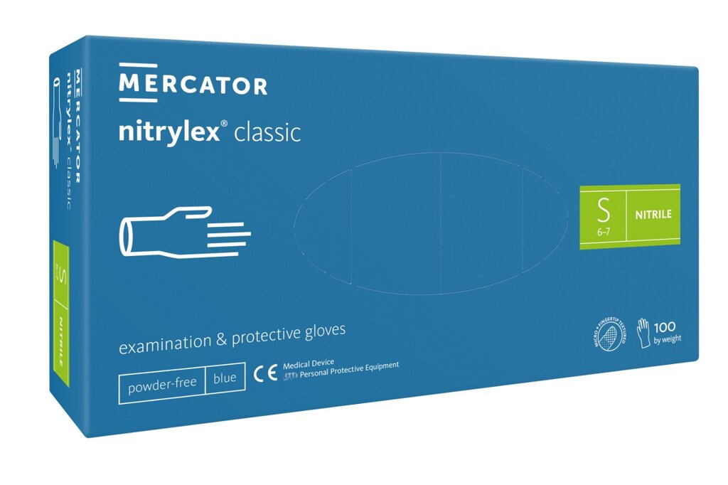 Рукавички нітрилові Mercator Medical Nitrylex Classic S Сині 100 шт (00-00000012) від компанії інтернет-магазин "БИТПРОМТОРГ" - фото 1