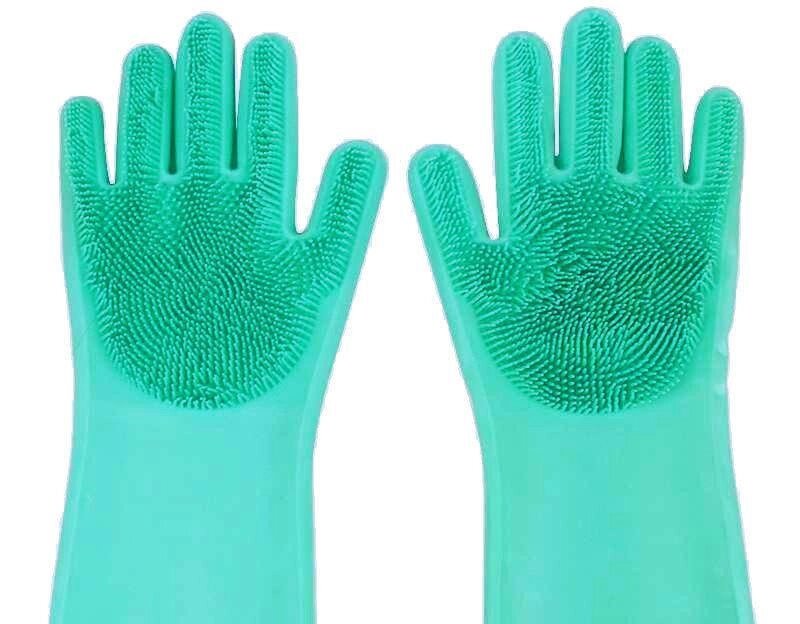 Рукавички зі щіткою MHZ для прибирання та миття посуду Kitchen Gloves 5511 One Size Бірюзовий від компанії інтернет-магазин "БИТПРОМТОРГ" - фото 1