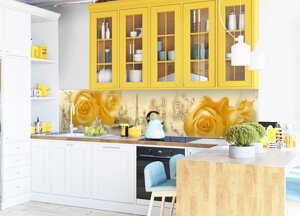 Скинули на кухню Zatarga "Amour" 600х2000 мм жовтий вінілова 3Д наклейка кухонний фартух самоклеюча