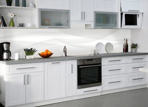 Скинали на кухню Zatarga "Білий шовк лінії" 600х2000 мм білий вінілова 3Д Наліпка кухонний фартух