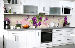 Скинали на кухню Zatarga «Букет фіолетових тюльпанів» 600х2000 мм вінілова 3Д Наліпка кухонний фартух