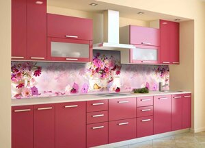 Скинали на кухню Zatarga «Букети рожевих квітів» 600х2000 мм вінілова 3Д Наліпка кухонний фартух