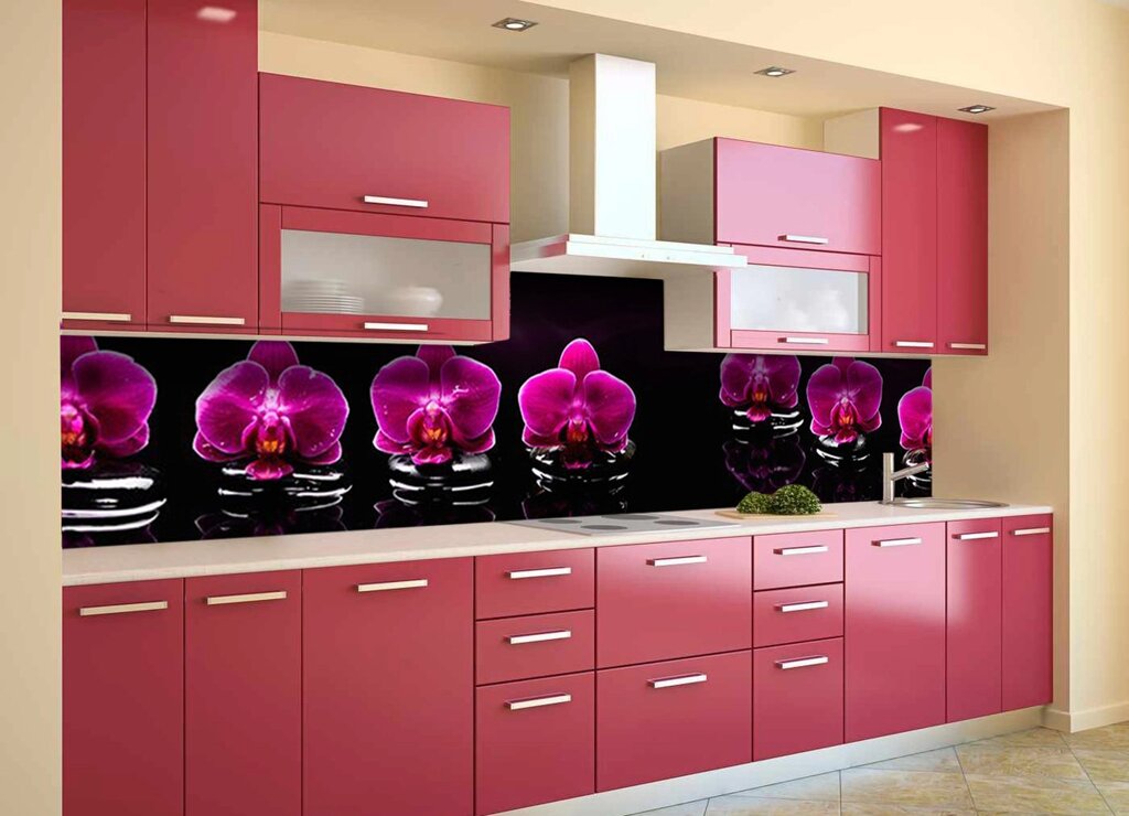 Скинали на кухню Zatarga «Фіолетовий Орхідеї 00» 600х2000 мм вінілова 3Д Наліпка кухонний фартух від компанії інтернет-магазин "БИТПРОМТОРГ" - фото 1
