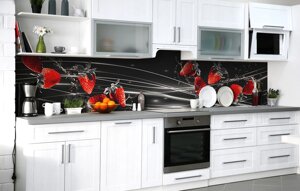 Скинали на кухню Zatarga «Полунична вода» 600х2000 мм вінілова 3Д Наліпка кухонний фартух самоклеюча