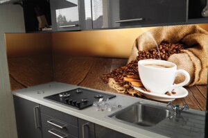 Скинали на кухню Zatarga "Кава 03" 600х2000 мм коричневий вінілова 3Д Наліпка кухонний фартух самоклеюча