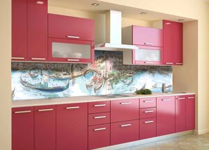 Скинали на кухню Zatarga «Намальована Венеція» 600х2000 мм вінілова 3Д Наліпка кухонний фартух